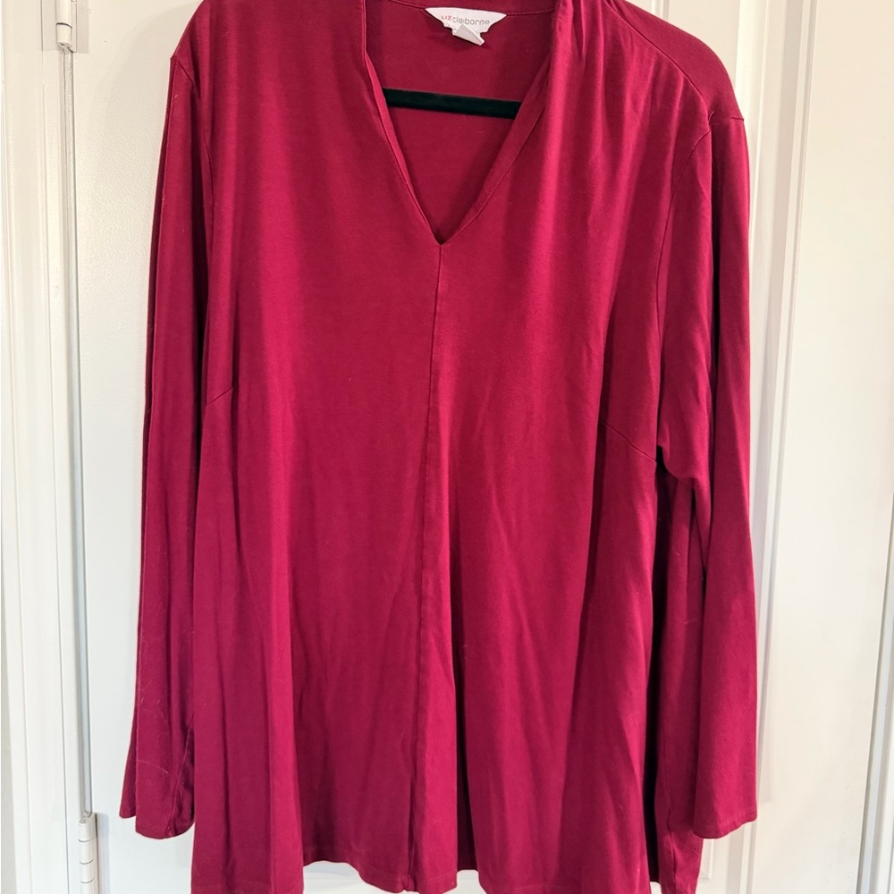 Liz Claiborne Deep Red V-Neck Tunic